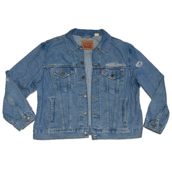 Levi’s Women’s Ex-Boyfriend Distressed Denim Trucker Jacket, Size XL - Picture 1 of 12